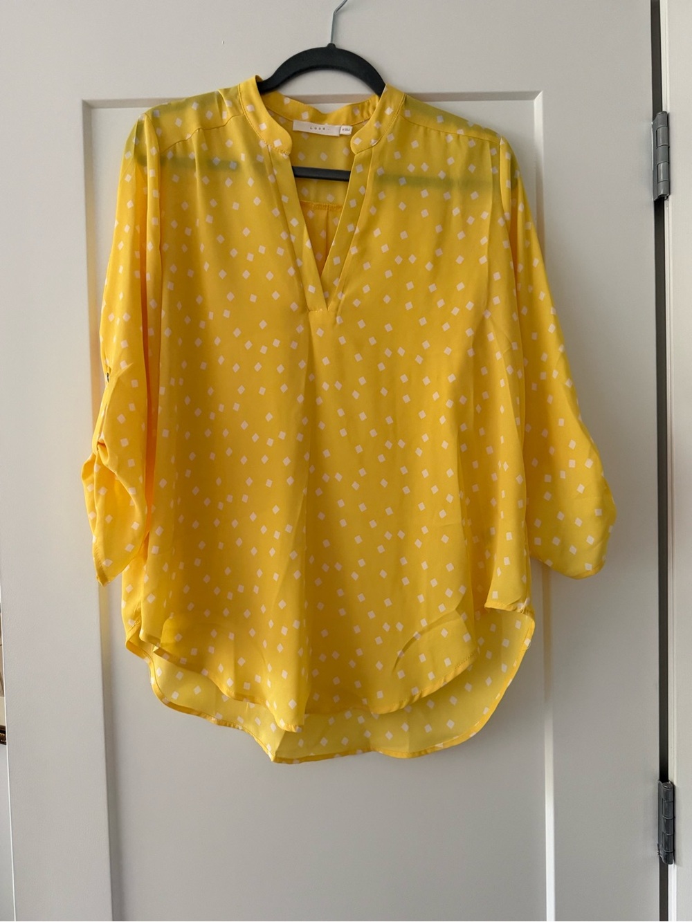 Lush Yellow Diamond-Print Split V Tunic